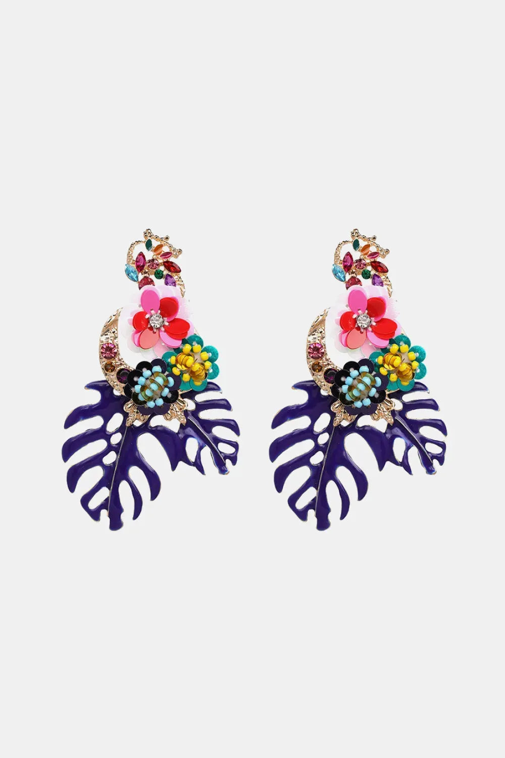 Leaf & Flower Shape Zinc Alloy Dangle Earrings Navy One Size Earrings - Tophatter Daily Deals