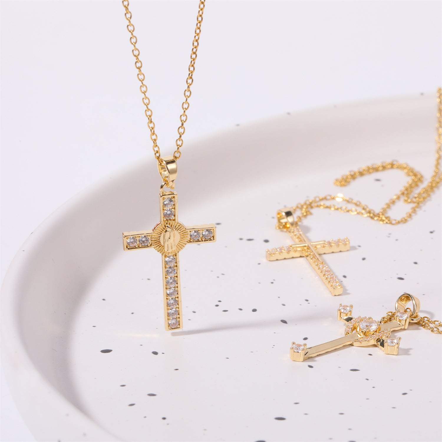 Stainless Steel Inlaid Zircon Cross Necklace Necklaces - Tophatter Daily Deals