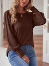 Round Neck Lantern Sleeve Blouse Blouses - Tophatter Daily Deals