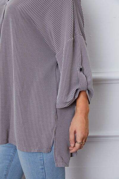 Notched Roll-Tab Sleeve Blouse Blouses - Tophatter Daily Deals