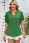 Notched Ruched Short Sleeve T-Shirt Mid Green Women's T-Shirts - Tophatter Daily Deals