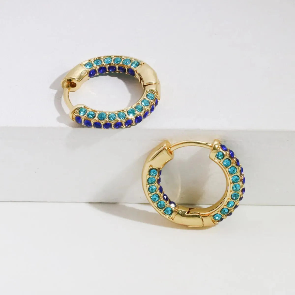 Alloy & Rhinestone Huggie Earrings Royal Blue One Size Earrings - Tophatter Daily Deals