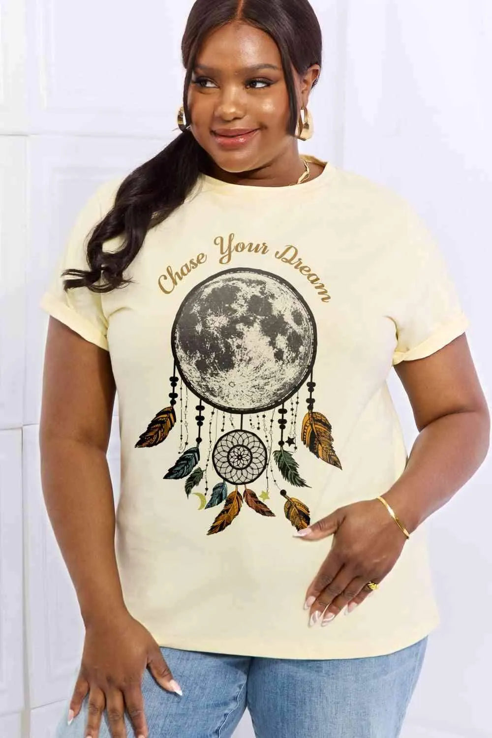 Simply Love Simply Love Full Size CHASE YOUR DREAM Graphic Cotton Tee Women's T-Shirts - Tophatter Daily Deals