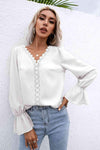 Lace Trim Flounce Sleeve Blouse White Blouses - Tophatter Daily Deals