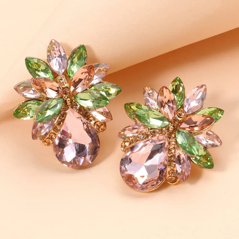 Flower Shape Glass Stone Stud Earrings Earrings - Tophatter Daily Deals