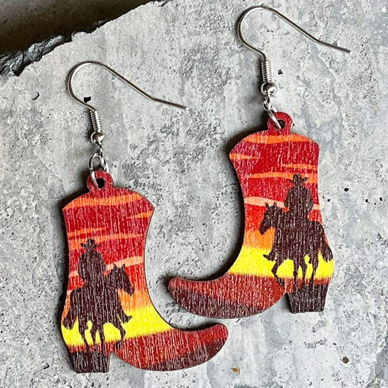 Boots Shape Wooden Dangle Earrings Style A One Size Earrings - Tophatter Daily Deals