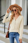 Cable-Knit Long Sleeve V-Neck T-Shirt Ivory Women's T-Shirts - Tophatter Daily Deals