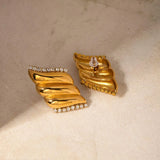 Inlaid Zircon Stainless Steel Geometric Stud Earrings Earrings - Tophatter Daily Deals