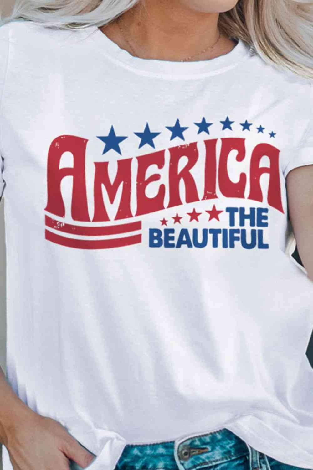 AMERICA THE BEAUTIFUL Graphic Round Neck Tee Women's T-Shirts - Tophatter Daily Deals