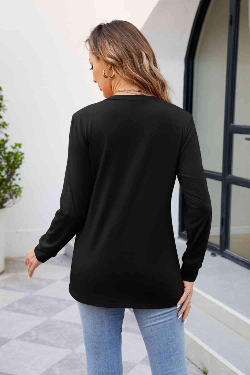 V-Neck Ruched Long Sleeve Blouse Blouses - Tophatter Daily Deals