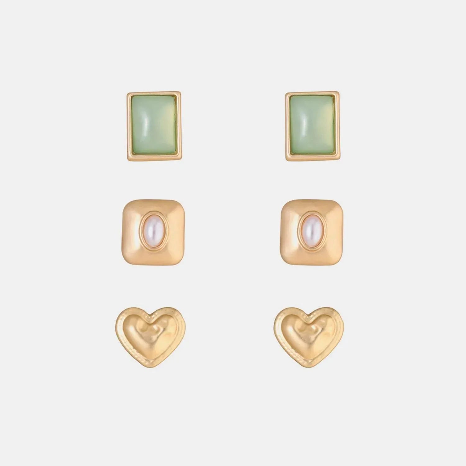 3-Piece Alloy Stud Earrings Gold One Size Earrings - Tophatter Daily Deals