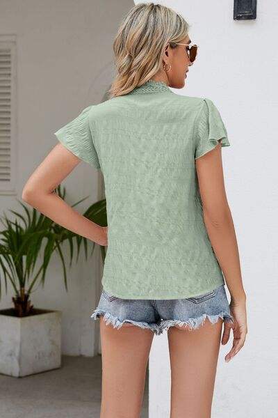 Ruffled V-Neck Button Up Cap Sleeve T-Shirt Women's T-Shirts - Tophatter Daily Deals