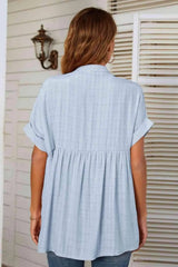 Notched Neck Slit Cuffed Blouse Blouses - Tophatter Daily Deals