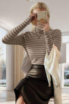 Striped Turtleneck Long Sleeve T-Shirt Women's T-Shirts - Tophatter Daily Deals