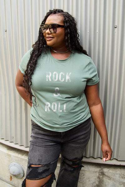 Simply Love Full Size ROCK & ROLL Short Sleeve T-Shirt Women's T-Shirts - Tophatter Daily Deals