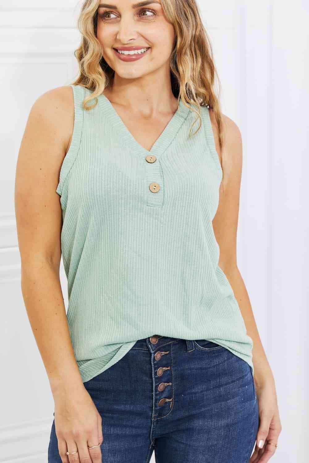 BOMBOM One Wish Ribbed Knit Top in Gum Leaf Blouses - Tophatter Daily Deals