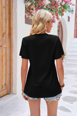 Ruched V-Neck Short Sleeve Tee Women's T-Shirts - Tophatter Daily Deals
