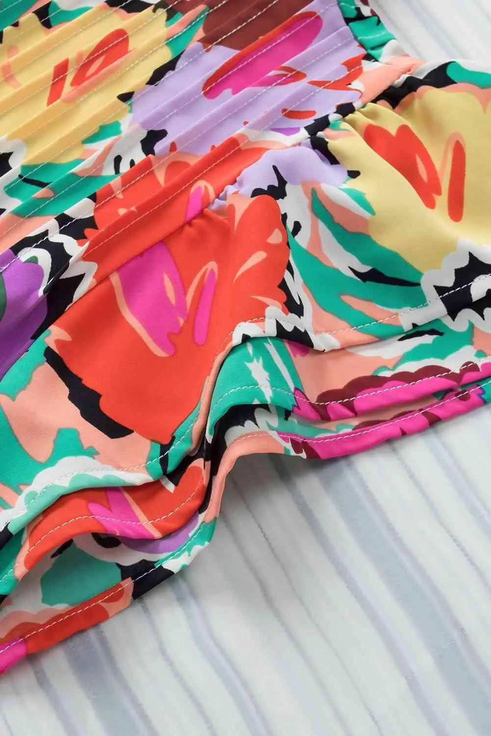 Multicolored Flutter Sleeve Mock Neck Blouse Blouses - Tophatter Daily Deals