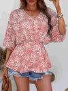 Printed V-Neck Dolman Sleeve Blouse Blouses - Tophatter Daily Deals