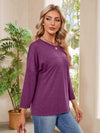 Round Neck Long Sleeve Drop Shoulder Blouse Blouses - Tophatter Daily Deals