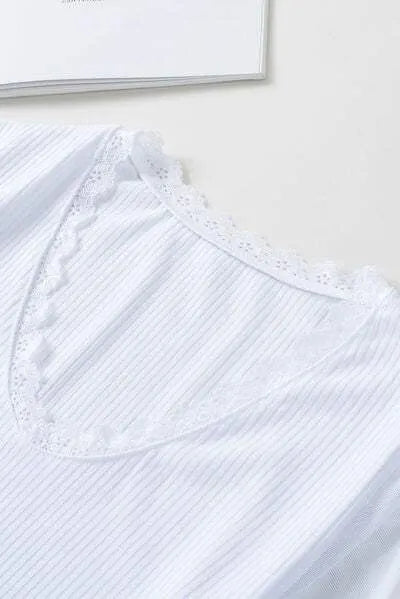 Lace Trim Ribbed Top Blouses - Tophatter Daily Deals