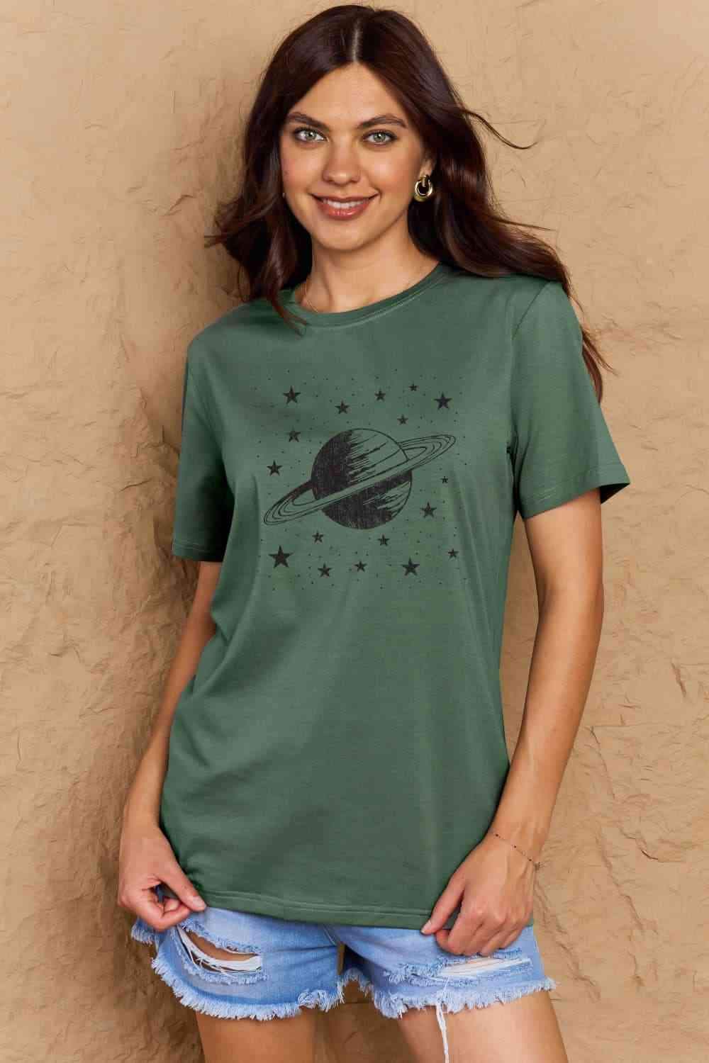 Simply Love Full Size Planet Graphic Cotton T-Shirt Women's T-Shirts - Tophatter Daily Deals