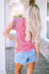 Leopard Print Lace Short Sleeve Blouse Blouses - Tophatter Daily Deals