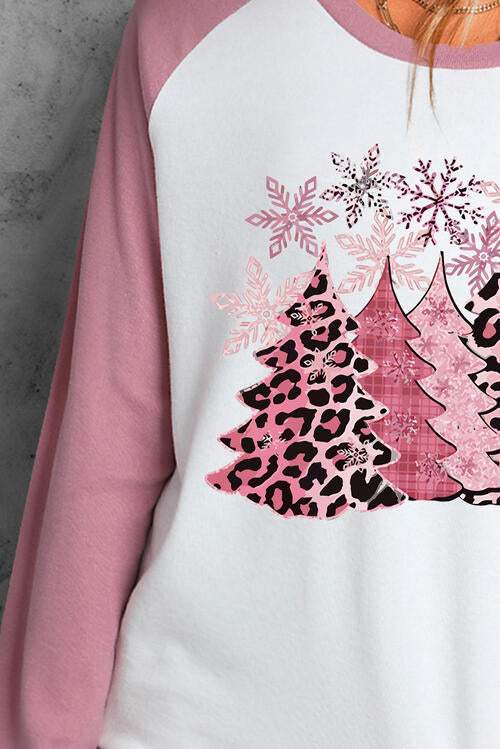 Christmas Tree Graphic Round Neck Long Sleeve T-Shirt Women's T-Shirts - Tophatter Daily Deals