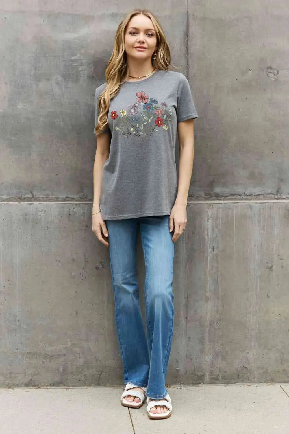 Simply Love Simply Love Full Size Flower Graphic Cotton Tee Women's T-Shirts - Tophatter Daily Deals