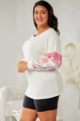 Plus Size Flower Pattern Round Neck Long Sleeve T-Shirt Women's T-Shirts - Tophatter Daily Deals