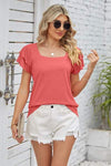 Square Neck Flutter Sleeve T-Shirt Women's T-Shirts - Tophatter Daily Deals