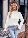 Ruffled Mock Neck Flounce Sleeve Blouse Blouses - Tophatter Daily Deals