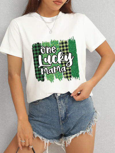 ONE LUCKY MAMA Round Neck T-Shirt Women's T-Shirts - Tophatter Daily Deals