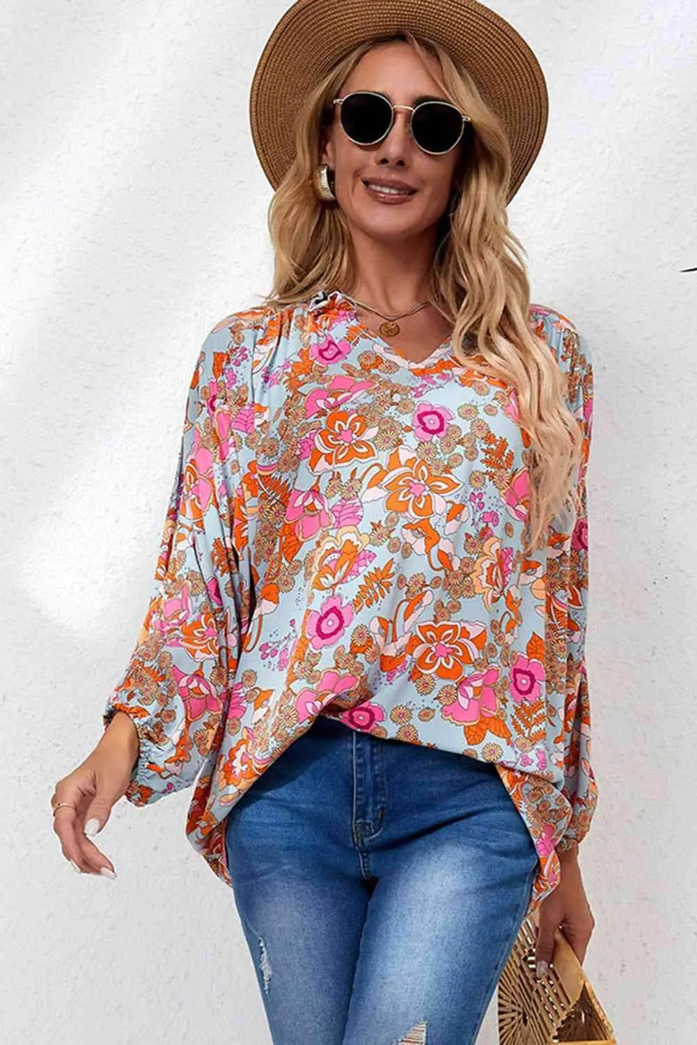 Floral Frill Trim Balloon Sleeve Blouse Blouses - Tophatter Daily Deals