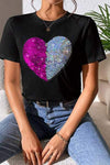 Heart Sequin Round Neck Short Sleeve T-Shirt Women's T-Shirts - Tophatter Daily Deals