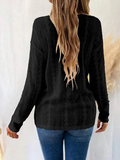 Eyelet V-Neck Dropped Shoulder T-Shirt Women's T-Shirts - Tophatter Daily Deals