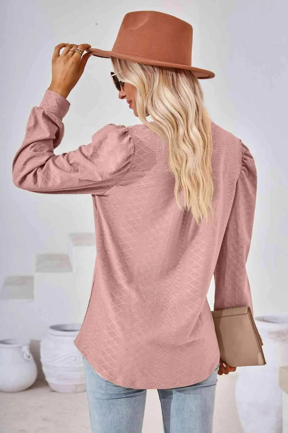 V-Neck Puff Sleeve Blouse Blouses - Tophatter Daily Deals