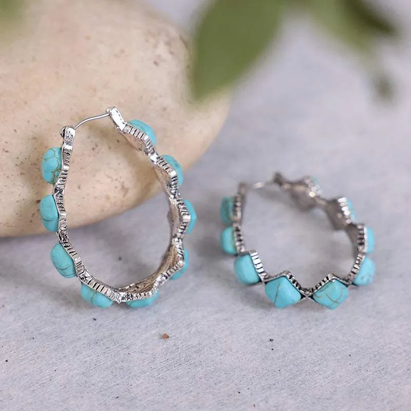 Turquoise Hoop Earrings Earrings - Tophatter Daily Deals