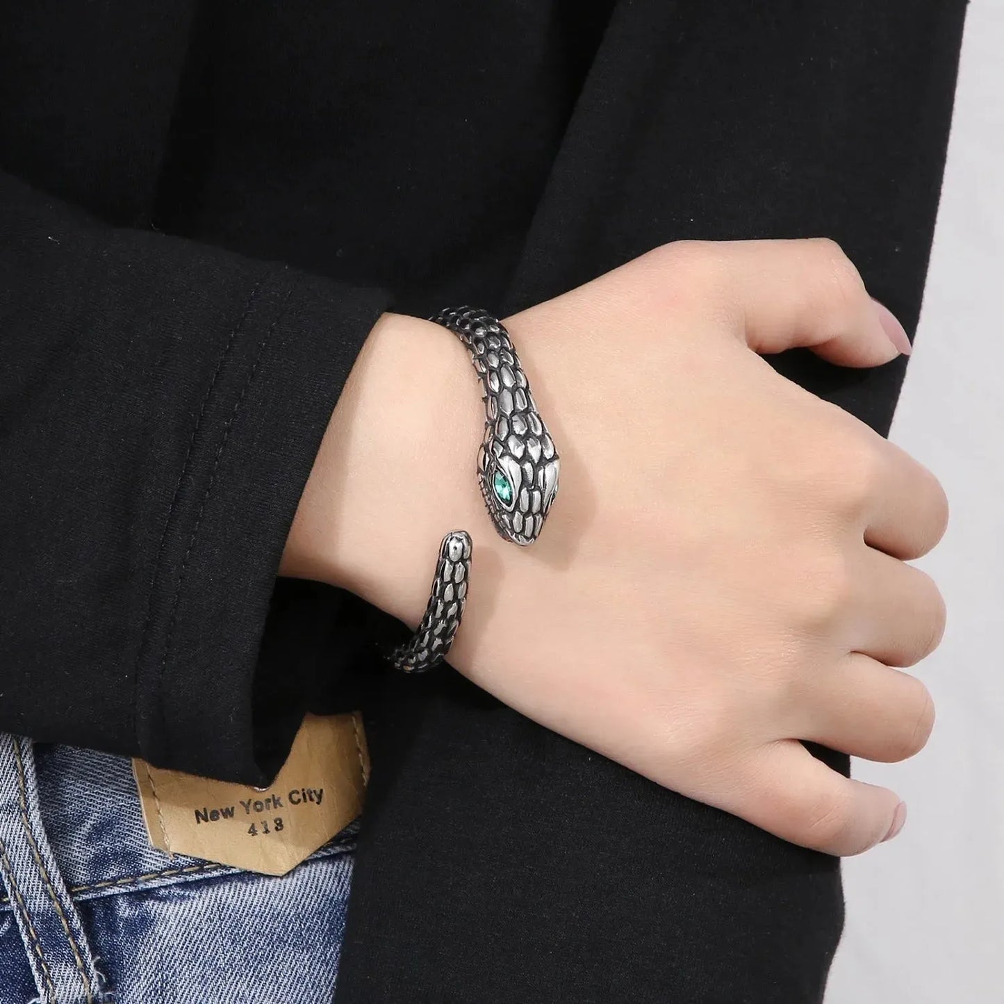Rhinestone Stainless Steel Snake Shape Bracelet Bracelets - Tophatter Daily Deals