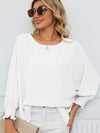 Smocked Lantern Sleeve Round Neck Blouse Blouses - Tophatter Daily Deals