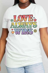 Simply Love Full Size LOVE ALWAYS WINS Graphic Cotton Tee Bleach Women's T-Shirts - Tophatter Daily Deals