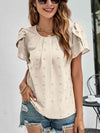 Swiss Dot Round Neck Petal Sleeve Top Beige Blouses - Tophatter Daily Deals