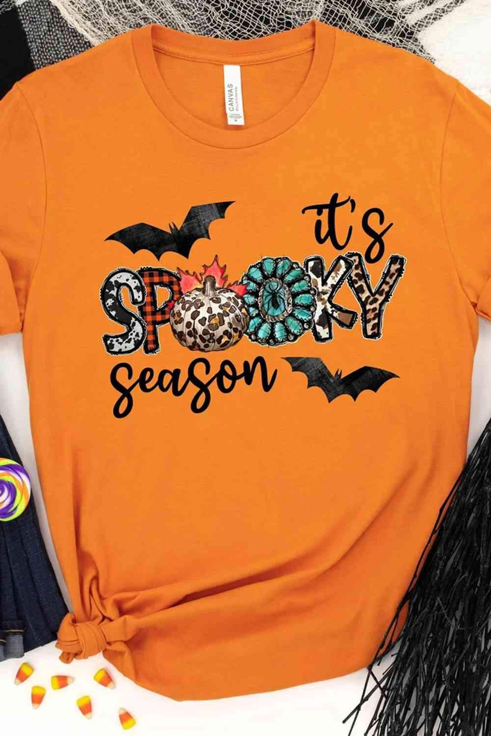 Round Neck Short Sleeve IT'S SPOOKY SEASON Graphic T-Shirt Women's T-Shirts - Tophatter Daily Deals