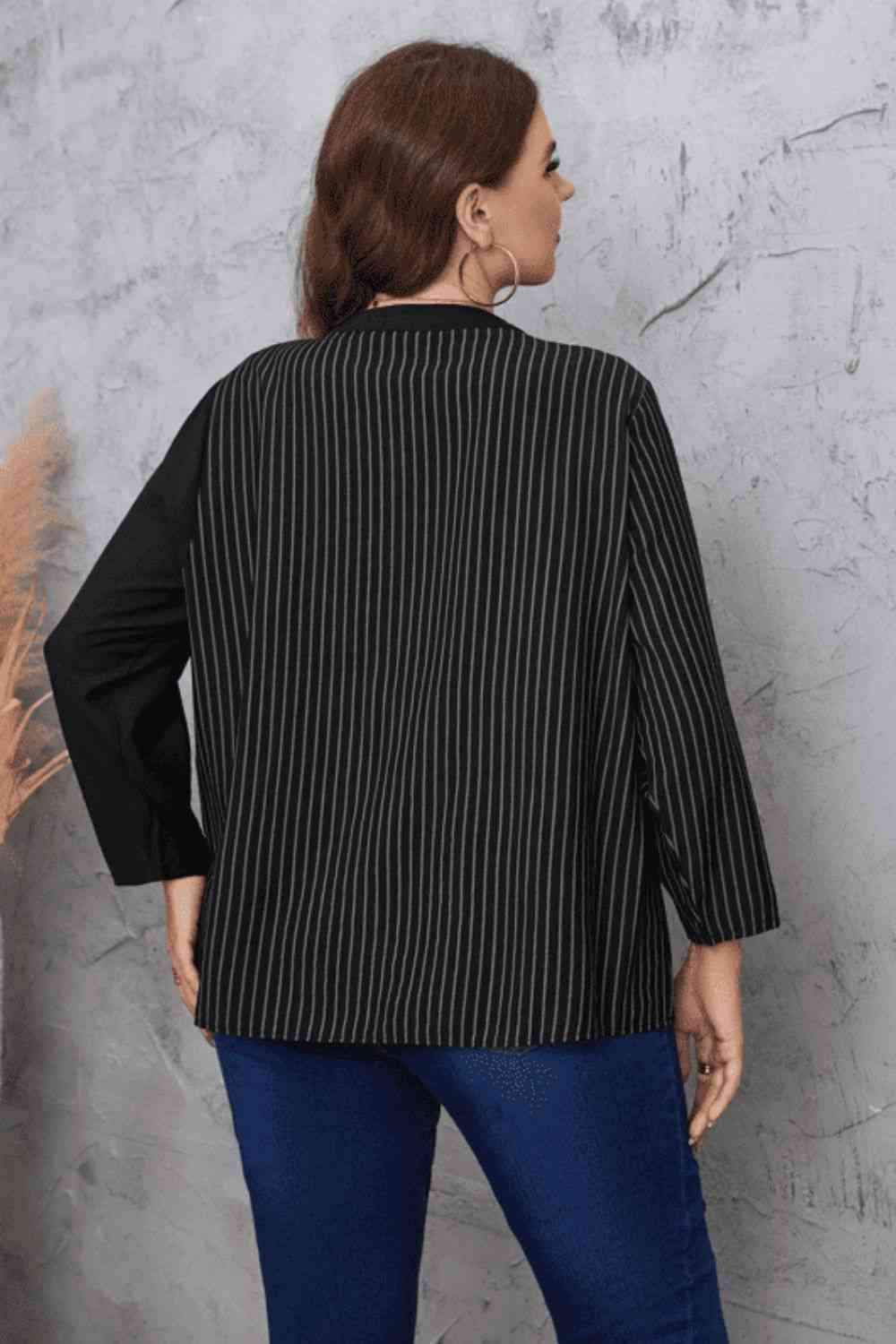 Plus Size Striped Notched Neck Top Blouses - Tophatter Daily Deals