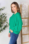 Zenana Full Size Round Neck Batwing Sleeve Blouse Blouses - Tophatter Daily Deals