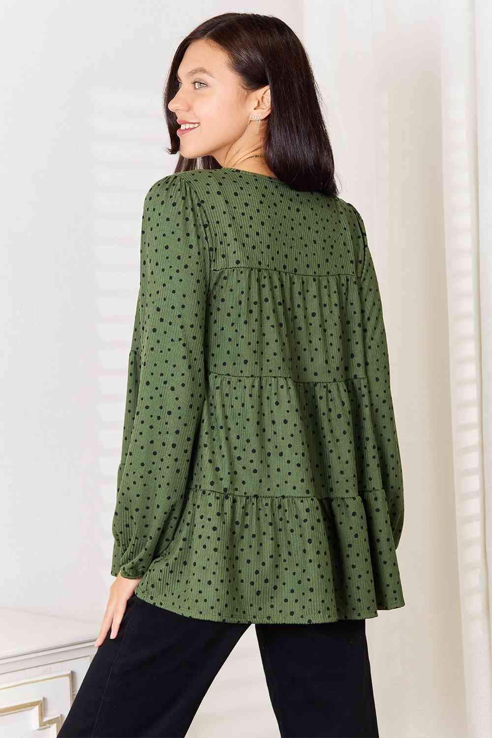 Heimish Full Size Long Puff Sleeve Polka Tiered Top Blouses - Tophatter Daily Deals