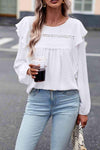 Round Neck Ruffled Blouse White Blouses - Tophatter Daily Deals