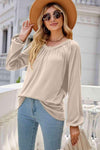 V-Neck Raglan Sleeve Ruched Detail Top Beige Women's T-Shirts - Tophatter Daily Deals