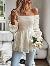 Smocked Flounce Sleeve Peplum Blouse Blouses - Tophatter Daily Deals