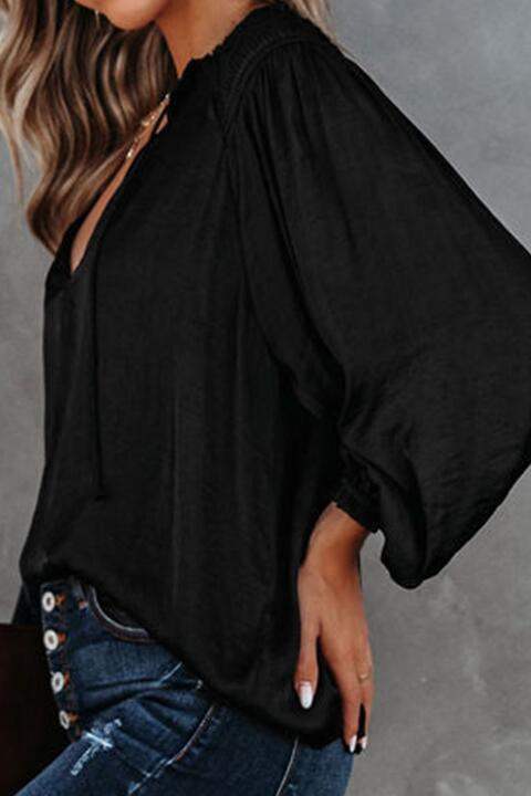 Tie Neck Long Sleeve Blouse Blouses - Tophatter Daily Deals